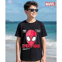 Pine Kids Marvel Single Jersey Knit Half Sleeves T-Shirt With Spider-Man Graphics - Black