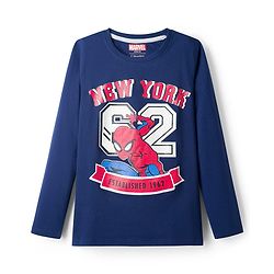 Pine Kids Marvel Single Jersey Knit Full Sleeves T-Shirt & Lounge Pant Night Suit With Spider Man Print - Navy Blue & Red