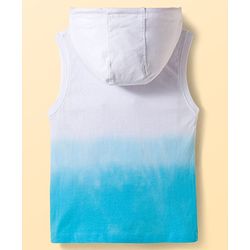 Pine Kids Cotton Knit Sleeveless Hooded T-Shirt with Beach Theme Print - White