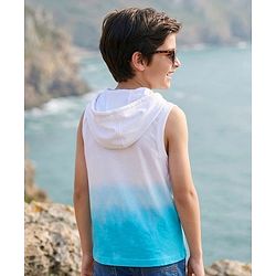 Pine Kids Cotton Knit Sleeveless Hooded T-Shirt with Beach Theme Print - White