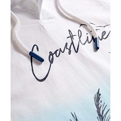 Pine Kids Cotton Knit Sleeveless Hooded T-Shirt with Beach Theme Print - White
