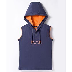 Pine Kids 100% Cotton Knit Half Sleeves Tiger Printed Hooded T-Shirt - Navy Blue