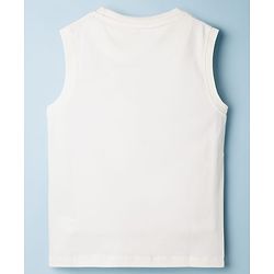 Pine Kids Cotton Knit Sleeveless Text & Racing Theme Printed T-Shirt - White