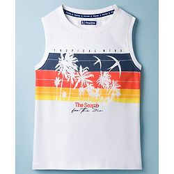 Pine Kids Cotton Knit Sleeveless Tank T-Shirt with Tropical Theme Print - White
