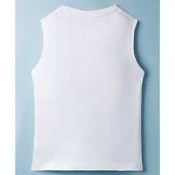 Pine Kids Cotton Knit Sleeveless Tank T-Shirt with Tropical Theme Print - White