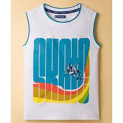 Pine Kids Cotton Knit Sleeveless Tank T-Shirt with Surfer Print - White