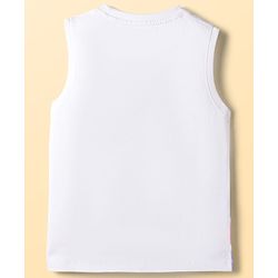 Pine Kids Cotton Knit Sleeveless T-Shirt With Beach Theme Print - White