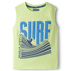 Pine Kids Cotton Knit Sleeveless Tank T-Shirt with Surfer Print - Limegreen