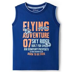 Pine Kids Cotton Knit Sleeveless Tank T-Shirt with Text Print - Navy Blue