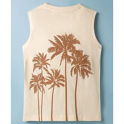 Pine Kids Cotton Knit Sleeveless Tank T-Shirt with Paradise Coast Club Print - Off White