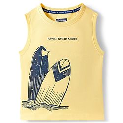 Pine Kids Cotton Knit Sleeveless T-Shirt with Surfing Print - Yellow