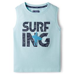 Pine Kids Cotton Knit Sleeveless Tank T-Shirt with Surfing Print - Aqua Blue