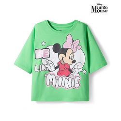Pine Kids Disney Single Jersey Knit Drop Shoulder Half Sleeves Oversized Crop T-Shirt With Minnie Mouse Graphics - Green