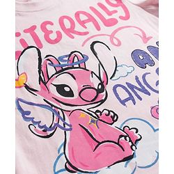 Pine Kids Disney Single Jersey Knit Half Sleeves T-Shirt & Shorts Night Suit with Lilo & Stitch Graphic - Pink
