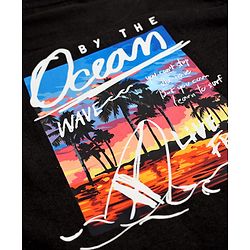 Pine Kids 100% Cotton Knit Sleeveless Tank T-Shirt WIth Beach Theme Print - Black