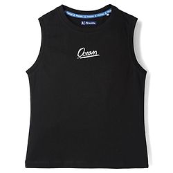 Pine Kids 100% Cotton Knit Sleeveless Tank T-Shirt WIth Beach Theme Print - Black
