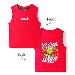 Pine Kids Cotton Knit Sleeveless T-Shirt with Wave Print - Red