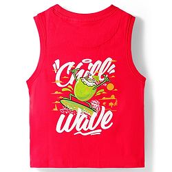 Pine Kids Cotton Knit Sleeveless T-Shirt with Wave Print - Red