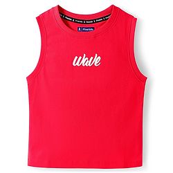 Pine Kids Cotton Knit Sleeveless T-Shirt with Wave Print - Red