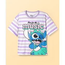 Pine Kids Disney Single Jersey Knit Drop Shoulder Half Sleeves Oversized T-Shirt & Shorts Set With Lilo & Stitch Graphics - Purple