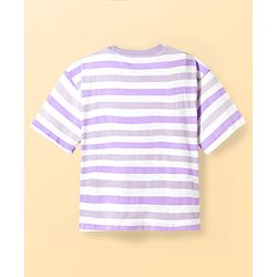Pine Kids Disney Single Jersey Knit Drop Shoulder Half Sleeves Oversized T-Shirt & Shorts Set With Lilo & Stitch Graphics - Purple