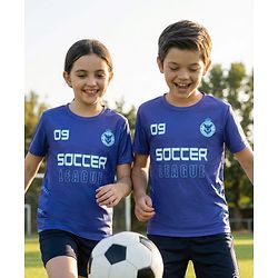 Pine Active Knit Half Sleeves T-Shirt With Soccer Theme Print -Navy Blue