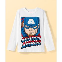 Pine Kids Marvel Single Jersey Knit Full Sleeves T-Shirt & Pajama Night Suit With Captain America Print - White & Navy Blue