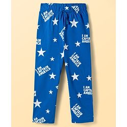 Pine Kids Marvel Single Jersey Knit Full Sleeves T-Shirt & Pajama Night Suit With Captain America Print - White & Navy Blue