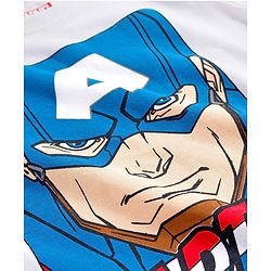 Pine Kids Marvel Single Jersey Knit Full Sleeves T-Shirt & Pajama Night Suit With Captain America Print - White & Navy Blue