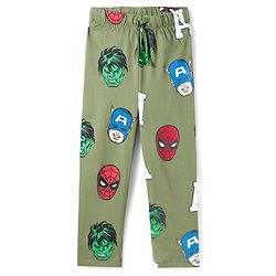 Pine Kids Marvel Single Jersey Knit Full Sleeves T-Shirt & Pajama Night Suit With Avengers Print - Yellow & Olive Green