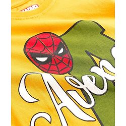 Pine Kids Marvel Single Jersey Knit Full Sleeves T-Shirt & Pajama Night Suit With Avengers Print - Yellow & Olive Green