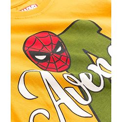 Pine Kids Marvel Single Jersey Knit Full Sleeves T-Shirt & Pajama Night Suit With Avengers Print - Yellow & Olive Green