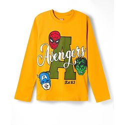 Pine Kids Marvel Single Jersey Knit Full Sleeves T-Shirt & Pajama Night Suit With Avengers Print - Yellow & Olive Green