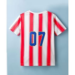 Pine Active Knit Half Sleeves Striped & Text Printed T-Shirt - Red