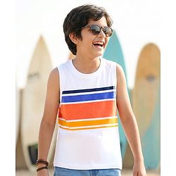 Pine Kids 100% Cotton Sleeveless  Striped Tank T-Shirt -White