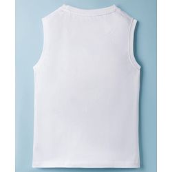 Pine Kids Cotton Knit Sleeveless Tank T-Shirt with Tropical Theme Print - White
