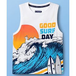 Pine Kids Cotton Knit Sleeveless Tank T-Shirt With Good Surf Day Print - White