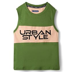 Pine Kids 100% Cotton Sleeveless  Urban Style Text Printed Tank T-Shirt- Olive Green