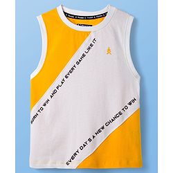 Pine Kids 100% Cotton Sleeveless  Cut N Sew Text Printed Tank T-Shirt - White & Yellow