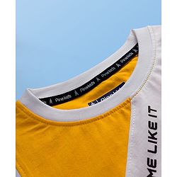 Pine Kids 100% Cotton Sleeveless  Cut N Sew Text Printed Tank T-Shirt - White & Yellow