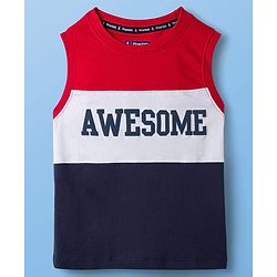 Pine Kids 100% Cotton Knit Sleeveless Awesome Text Printed Cut N Sew Tank T-Shirt -Red Navy & White