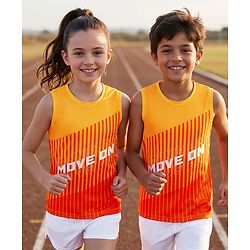 Pine Active Knit Sleeveless Tank T-Shirt With Text Print - Orange
