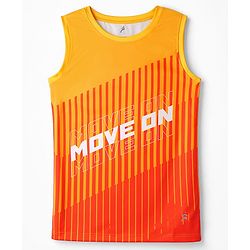 Pine Active Knit Sleeveless Tank T-Shirt With Text Print - Orange