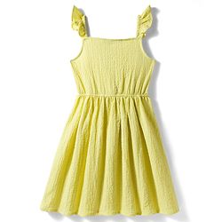 Pine Kids Woven Sleeveless Solid Colour Wrinkled Frock - Yellow