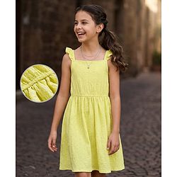 Pine Kids Woven Sleeveless Solid Colour Wrinkled Frock - Yellow