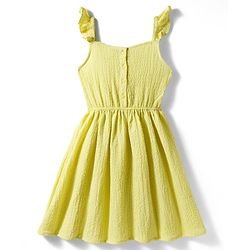 Pine Kids Woven Sleeveless Solid Colour Wrinkled Frock - Yellow