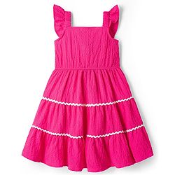 Pine Kids Woven Sleeveless Solid Colour Tiered Frock - Fuchsia