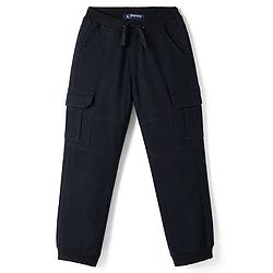 Pine Kids Cotton Elastane Woven Full Length Cut N Sew Trouser With Cargo Pockets - Navy Blue