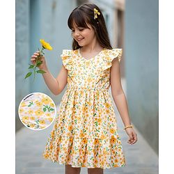 Pine Kids 100% Cotton Knit Sleeveless Floral Printed Frock - Multicolour