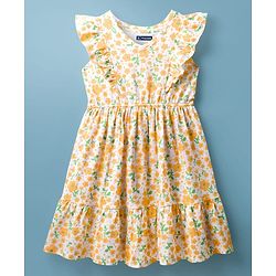 Pine Kids 100% Cotton Knit Sleeveless Floral Printed Frock - Multicolour
